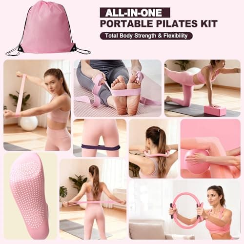 TSPFUI Pilates Ring Kit for Women,Pilates Equipment with Pilates Ring and Ball, 5 Resistance Bands,Yoga Block,Workout Guide Included,Full-Body Pilates Workout Equipment Suitable for Beginners