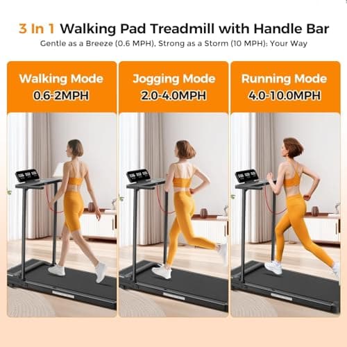 POTUPUS Walking Pad Treadmill with Handle Bar, 3.5HP Electric Treadmill with Handles for Home Small, 2026 Upgrade Walking Pad Treadmill with Handle Bar and Big Screen, 0.6-10.0MPH, 400LBS