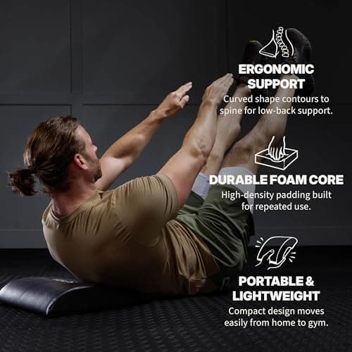 SPRI Ab Mat - Workout Mat Accessory for Abdominal Exercises, Sit-Ups, Crunches, Push-Ups, Core Training, and More - Portable Padded Shaped Mat with Curved Back Support for Toning Abs,Black