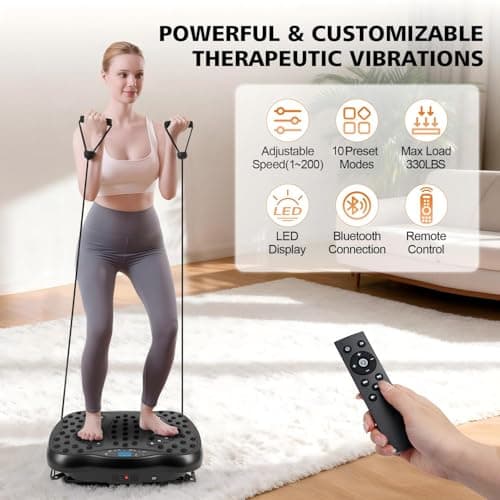 FURFAST Vibration Plate Exercise Machine, 10 Auto Modes/200-Levels Vibrating Plate for Lymphatic Drainage Weight Loss, 450lbs Capacity Whole Body Shake Plate for Women Men
