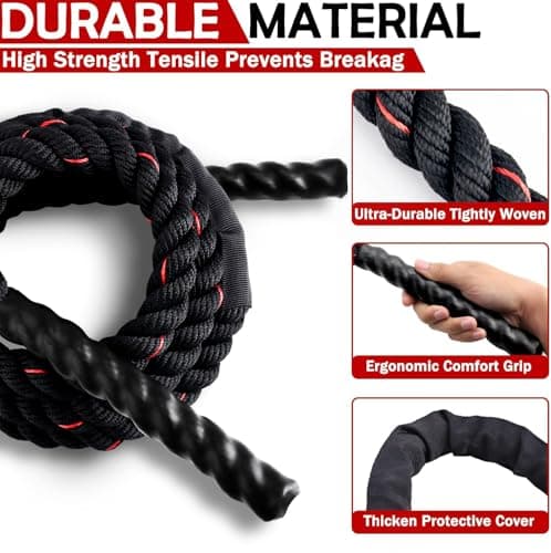 Weighted Jump Rope for Men Women, 1.5lb Heavy Jumping Ropes for Fitness, Adult Skipping Rope for Home Gym Exercise, Improve Strength and Building Muscle Workout Equipment (Black)