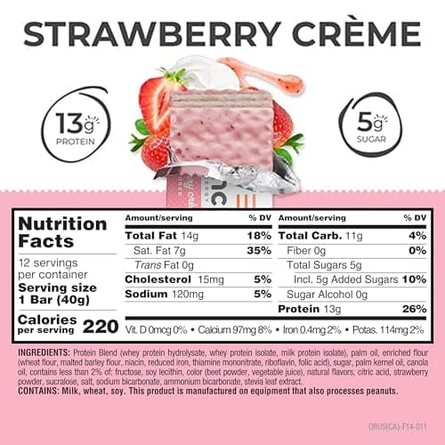 Power Crunch Protein Energy Bars, Strawberry Cream 1.4oz, 12 Count Carton