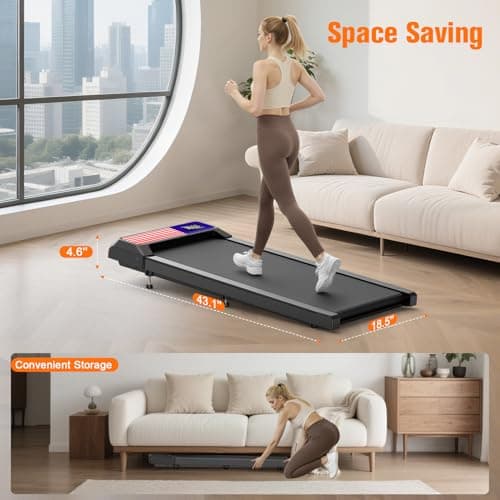 HOELLL Walking Treadmill Pad with 5% Adjustable Incline and APP Sync, Small Compact Under Desk Treadmills for Home and Office with Remote Control and LED Display, 2.5HP, Red Blue