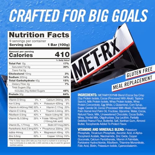 MET-Rx Big 100 Protein Bar, Meal Replacement Bar, 32G Protein, Super Cookie Crunch, 3.52 Oz (Pack of 9)