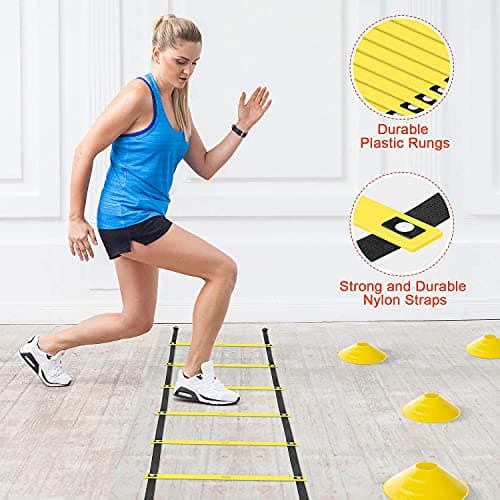 X-UMEUS Agility Ladder Speed Training Equipment Set-20ft Agility Ladder,12 Soccer Cones,4 Hurdles, Jump Rope, Running Parachute| Basketball Football Soccer Training Equipment for Kids Youth Adults