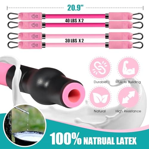 Ayombo Pilates Bar Kit with Resistance Bands, Adjustable Pilates Equipment for Legs, Hip, Waist, Arm, Squats Exercise Equipment for Home Gym Workouts, 3-Section Pilates Bar Kit for Women & Men