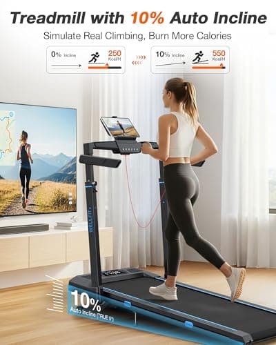 WELLFIT Treadmill with Auto Incline, 4 in 1 Foldable Treadmills for Home with Adjustable Height, 3.5HP Quiet Under Desk Treadmill, 400 LBS Capacity Portable Walking Pad with App, Space-Saving Design