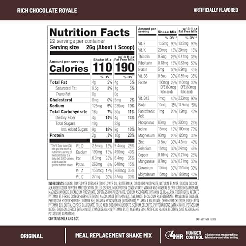 SlimFast Meal Replacement Powder, Original Rich Chocolate Royale, 10g of Protein, 22 Servings (Packaging May Vary)