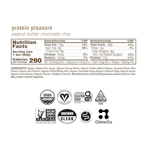 GoMacro MacroBar Organic Vegan Protein Bars - Peanut Butter Chocolate Chip (2.4 Ounce Bars, 12 Count)