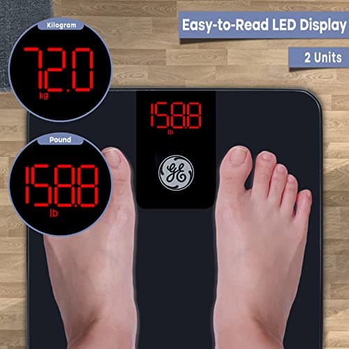 GE Digital Bathroom Scale for Weight, Smart Bluetooth Body Weight and BMI, Electronic Black Weighing Scale for Bath Home, Accurate 400lb Capacity
