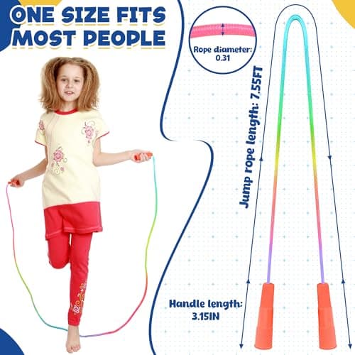 ZATAYE 6 Pack Kids Jump Rope, Colorful Gradient Nylon Skipping Ropes for Children, 7.55FT Adjustable Length, Plastic Handles, Lightweight Jumping Ropes for Schools, Events, and Family Fun