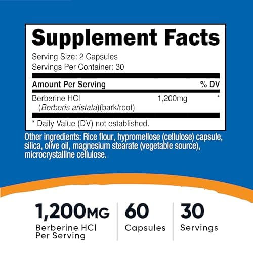 Nutricost Berberine HCl 1200mg , 60 Vegetarian Capsules - Gluten Free & Non-GMO