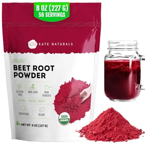 Kate Naturals Organic Beet Root Powder for Smoothies, Baking & Juice. Raw Beetroot Superfood & Natural Red Food Coloring (8oz, Non-GMO, Earthy Flavor)