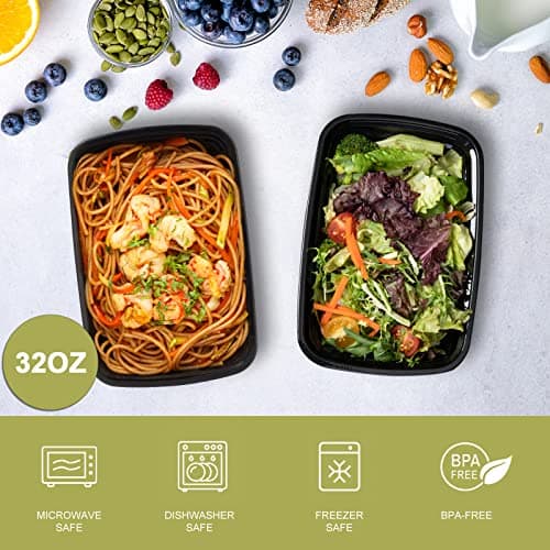 Ezalia 15 Pack- Meal Prep Containers 32oz, Plastic Food Prep Containers Reusable, Leakproof To Go Food Containers with Lids, BPA-Free, Microwave/Dishwasher/Freezer Safe