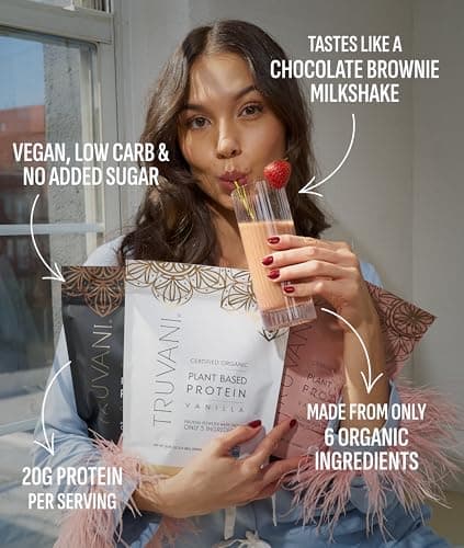 Truvani Organic Vegan Protein Powder | Chocolate | 20g Plant Based Pea Protein | 18 Servings | Keto | Gluten & Dairy Free | Low Carb | No Added Sugar