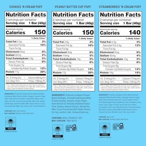 BUILT Bar Puff Protein Bars - Variety Pack - 15-17g Protein Snack Bars with Collagen - Calorie Conscious & Gluten Free - 12 Count