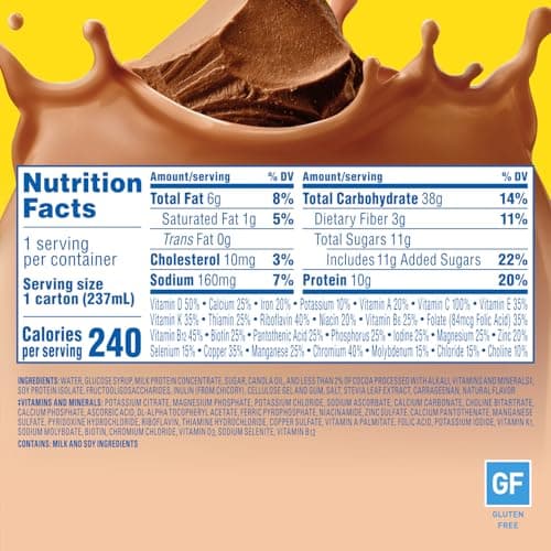 Carnation Breakfast Essentials Ready to Drink with Fiber, Rich Milk Chocolate, 8 FL OZ Carton (Pack of 24)