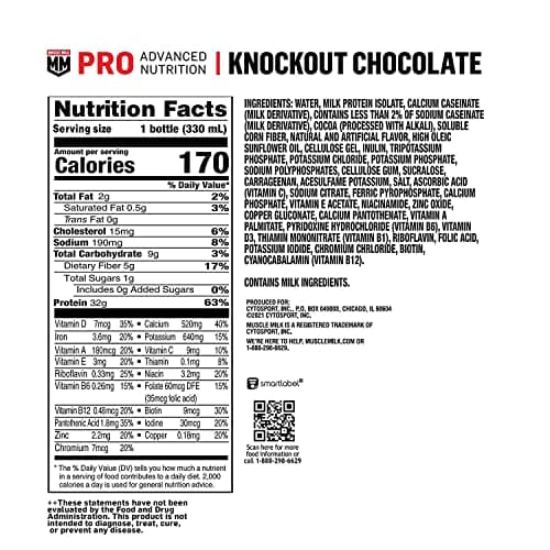 Muscle Milk Pro Series Protein Shake, Knockout Chocolate, 32g Protein, 11.16 Fl Oz (Pack of 12)
