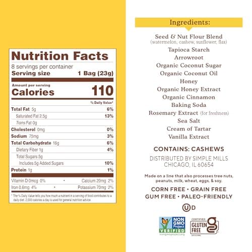 Simple Mills Snack Packs Honey Cinnamon Seed & Nut Flour Sweet Thins, Paleo Friendly & Delicious Sweet Thin Cookies, Good for Snacks, Nutrient Dense, 8 Pack (6.5 oz Pack of 1)