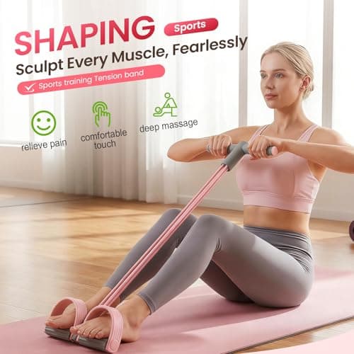 Multifunction Pedal Resistance Band, Upgrade Elastic Pedal Resistance Bands with Handles, Resistance Bands with Handles, Exercise Bands, Foot Pedal Resistance Band for Abdomen, Arm, Leg (Pink)