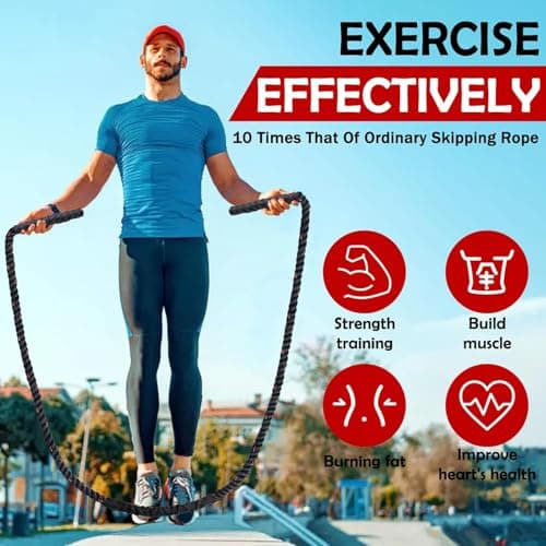 Weighted Jump Rope for Men Women, 1.5lb Heavy Jumping Ropes for Fitness, Adult Skipping Rope for Home Gym Exercise, Improve Strength and Building Muscle Workout Equipment (Black)