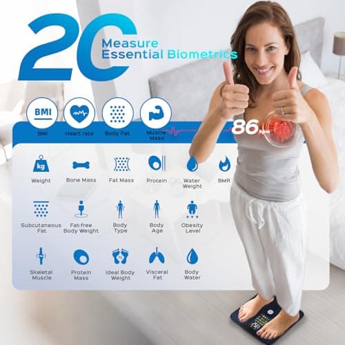 Lepulse Scale for Body Weight, Smart Digital Bathroom Weight Scale with BMI Body Fat Muscle Mass, 20 Body Composition Metrics,4.68"Large Display, Heart Rate, Accurate Bluetooth Weighing Scale with App
