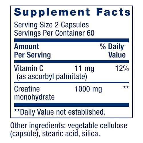 Life Extension Creatine Capsules – Creatine Monohydrate – Promotes Strength, Lean Muscle, Healthy Endurance – Non-GMO, Gluten-Free – 120 Capsules