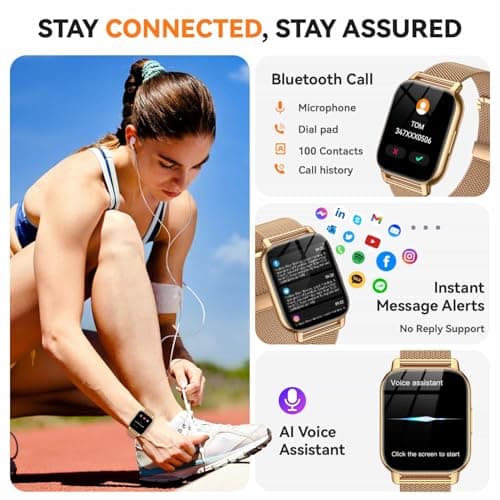Smart Watch for Women(3 Bands), Smartwatch Fitness Tracker with Bluetooth Calls & AI Voice Control, 1.85’’ HD Screen, Heart Rate/SpO2 Monitor, Sleep Tracker, Compatible with Android iOS (Gold)