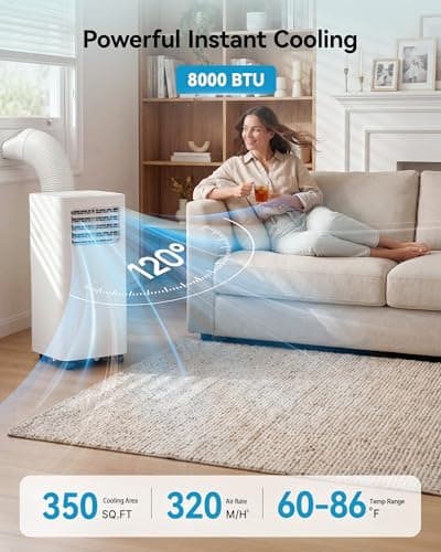 Feelfunn 8000 BTU Portable Air Conditioner, 3-in-1 Cools 350 Sq.Ft, Quiet AC with Fan & Dehumidifier, LED Display, Remote, 24H Timer, Window Kit, for Bedroom/Office/Dorms