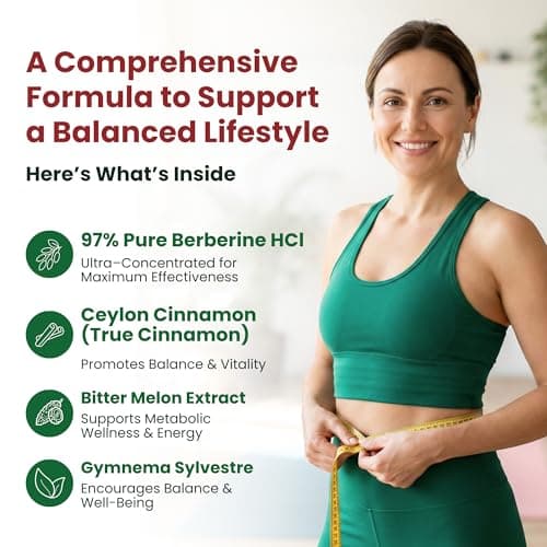 ForestLeaf Berberine Supplement - 1300mg per Serving - Ultra High Potency Berberine HCl with Ceylon Cinnamon, Bitter Melon & Gymnema - GLP-1 Weight Management Support - 90 Caps