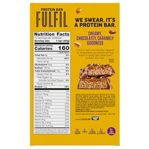 FULFIL Protein Snack Bars, Chocolate Peanut Caramel Flavored, Gluten Free with 15g Protein, Pantry Staples, 12 Count