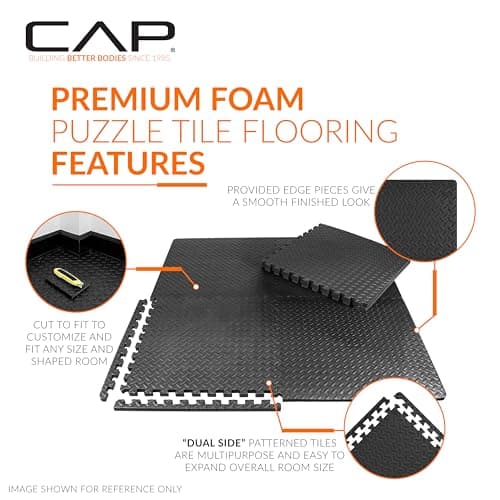CAP Barbell 3/4-Inch Interlocking EVA Foam Exercise Puzzle Mat Home Gym Flooring - 1 Pack | 24" x 24" x 3/4" | Diamond Pattern - Black