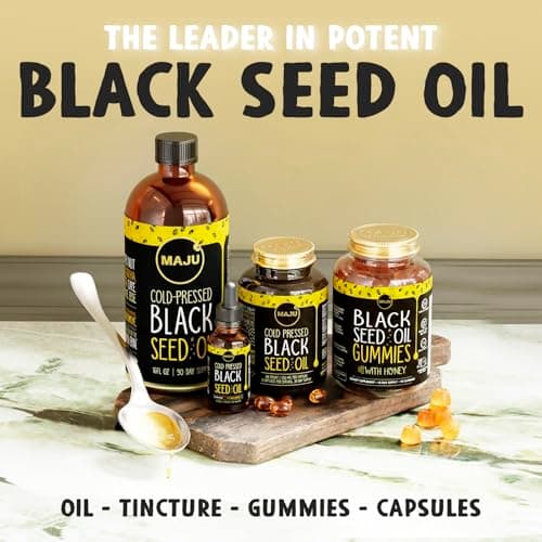 MAJU Black Seed Oil - 3 Times Thymoquinone, Cold-Pressed, 100% Turkish Black Cumin Seed Oil, Liquid Pure Blackseed, Glass Bottle, 8 oz