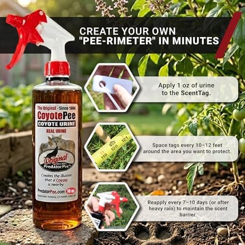 PredatorPee 100% Coyote Urine with 10 ScentTags, Territorial Marking Scent Kit, Creates Predator Presence Illusion for Deer Raccoons Groundhogs Rats, Outdoor Yard Garden Perimeter Setup, 16 Oz