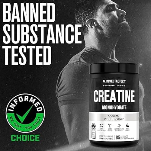 Jacked Factory Creatine Monohydrate Powder 425g - 5g Daily Creatine Supplement for Men and Women, Vegan-Friendly, Third-Party Tested - 85 Servings, Unflavored