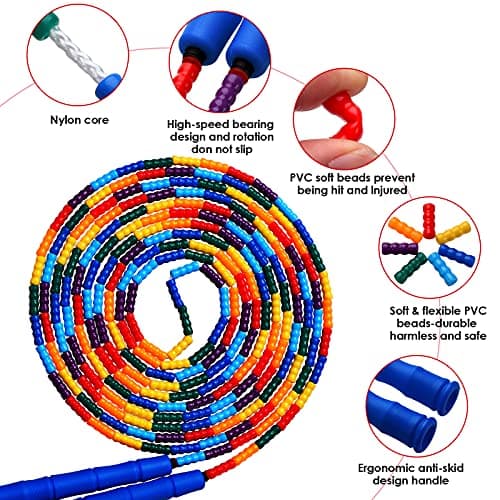 Kingcolor Double Dutch 16 FT 2 Pack Long Jump Rope, Plastic Segmented Beaded DIY Rope, Suitable for Children and Adults, Long Enough for 5-6 Jumpers (Blue)