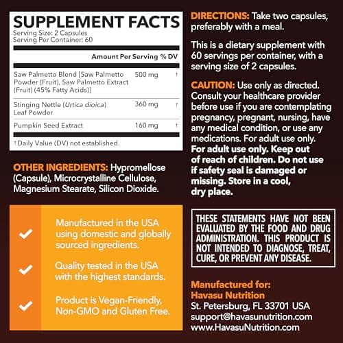 Saw Palmetto Supplement with Stinging Nettle and Pumpkin Seed Extract - Advanced 3X Formula - DHT Blocker Urinary Health and Prostate Support for Mens Health - Vegan, Non-GMO Capsules - 2 Month Supply
